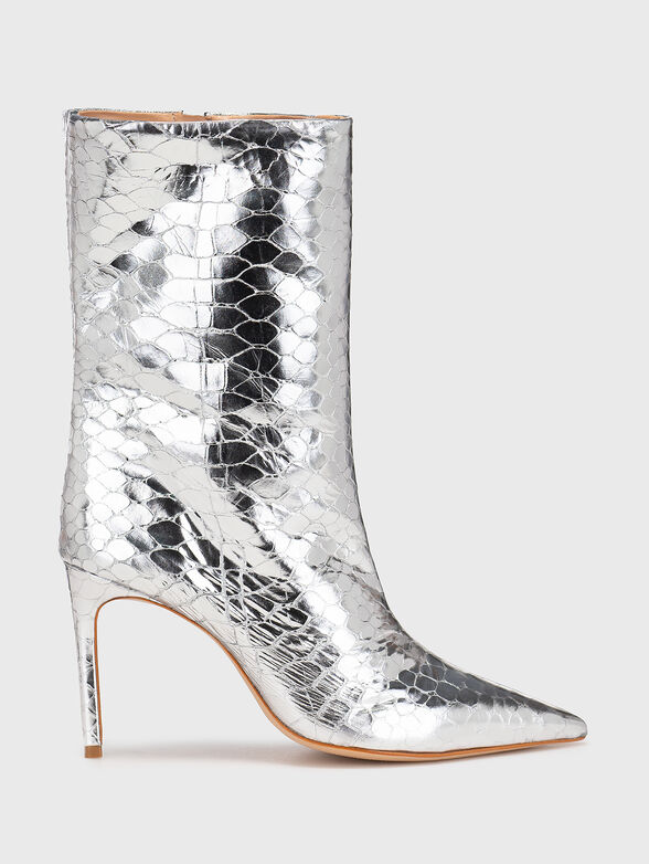 Purple leather ankle boots with metallic effect - 1