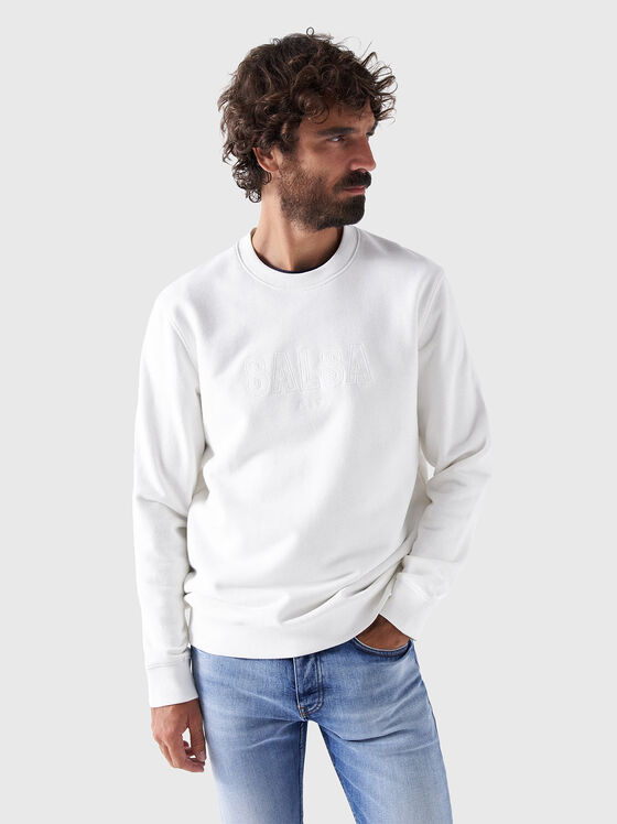 White sweatshirt with logo inscription - 1