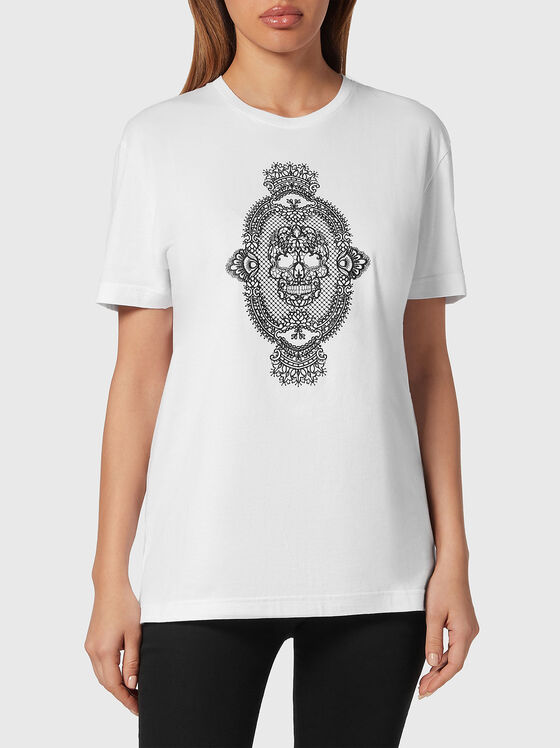Tricou cu broderie contrastantă - 1