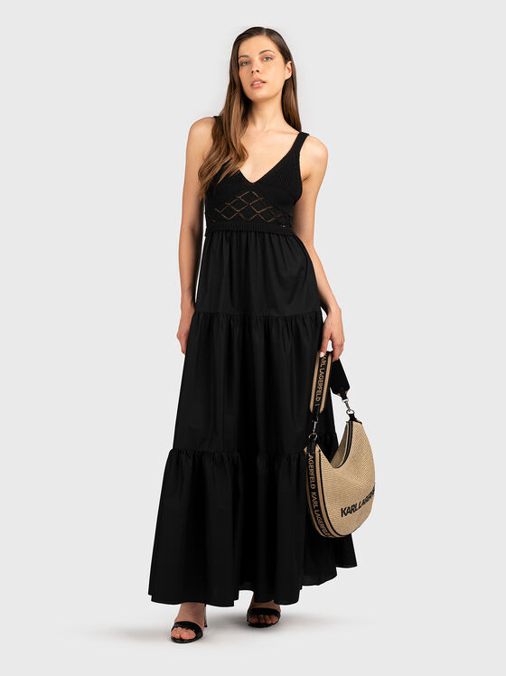 Rochie maxi neagră cu panglică la spate - 1