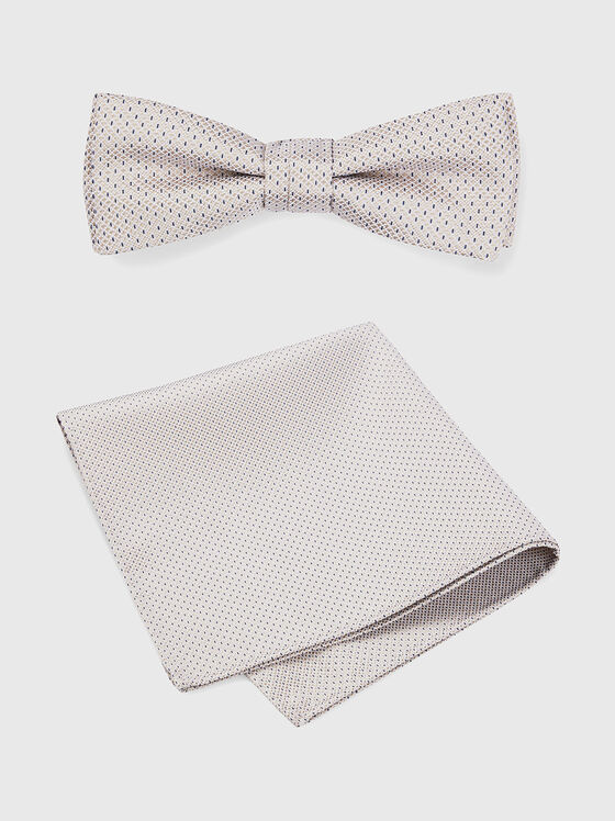Bow tie and pocket square in silk-blend jacquard in beige - 1