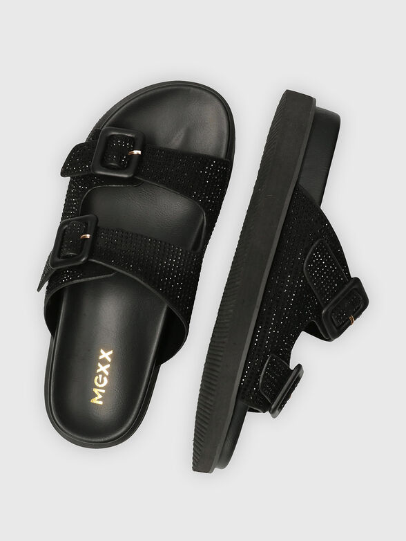 Crystal embellished slippers in black  - 6