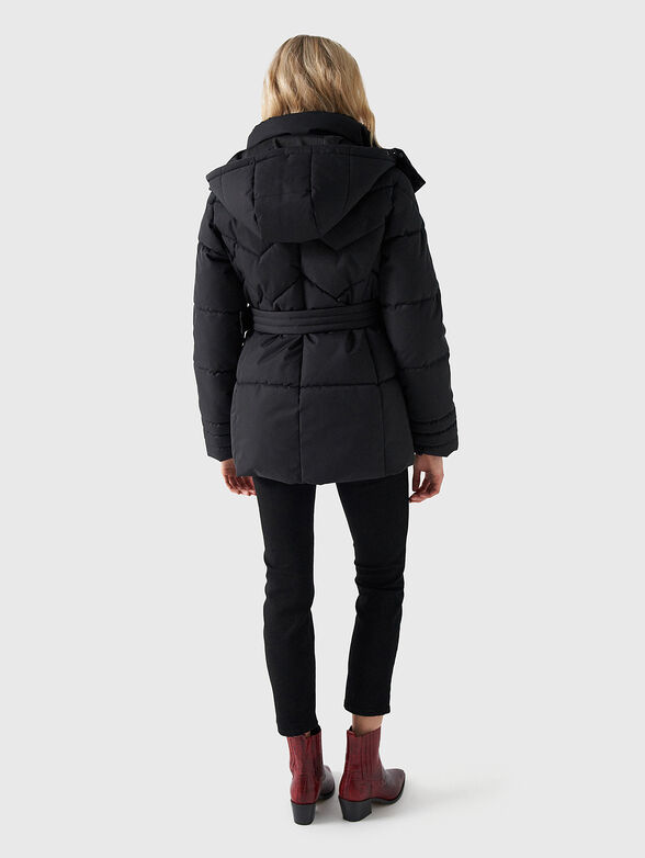 Black puffer jacket with belt - 3