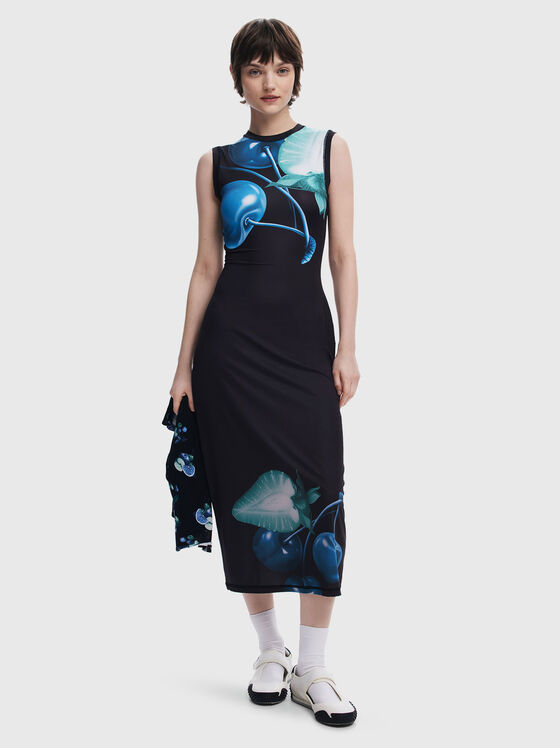 Rochie midi cu decolteu oval și imprimeu - 1