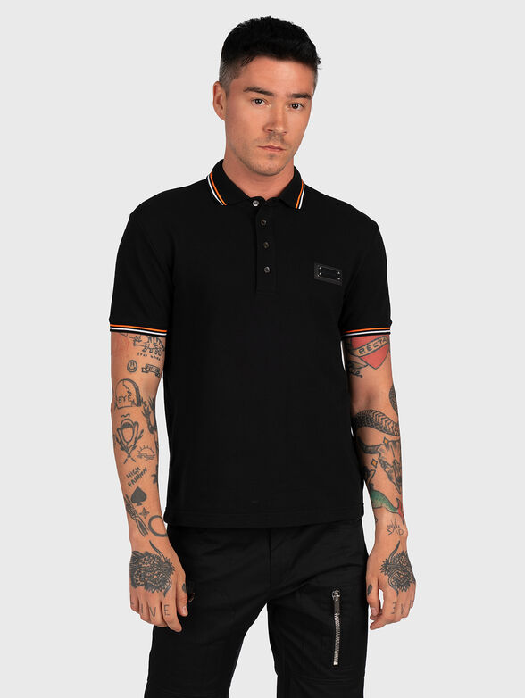 Black cotton polo shirt with logo patch - 1