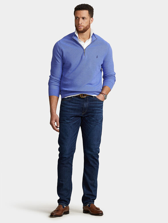 Blue cotton sweater with zip - 2