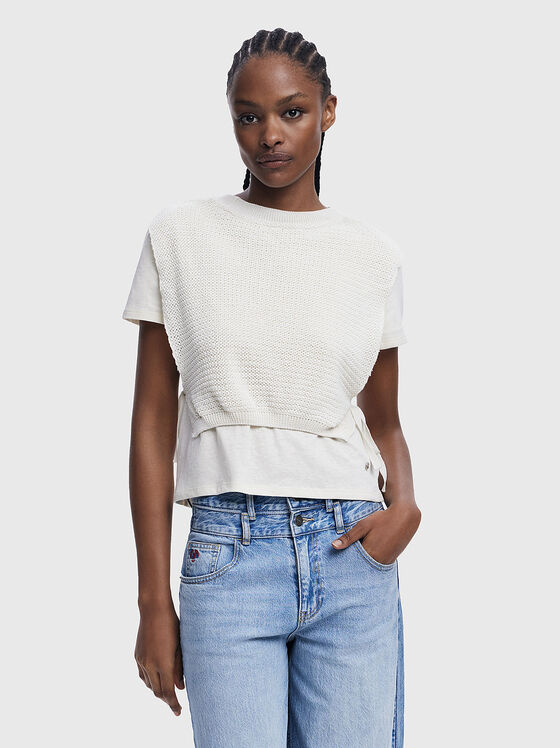 Tricou din bumbac cu detalii tricotate - 1