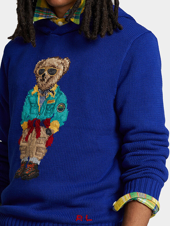 Blue cotton sweater with Polo Bear motif - 4