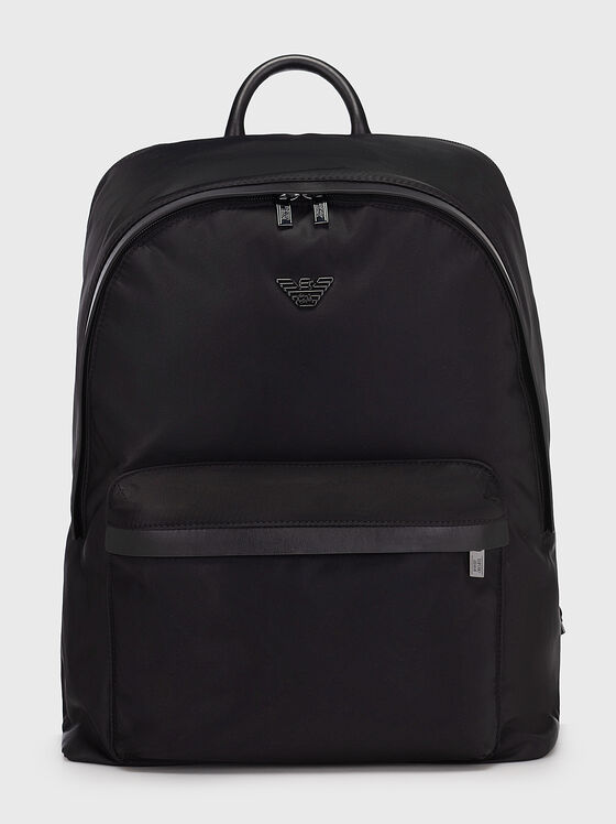 Black backpack with metal logo accent - 1