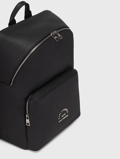 Black leather backpack with logo detail - 4