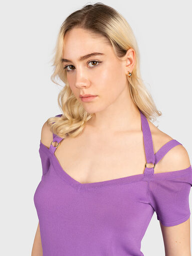 Black knitted blouse with accent straps - 5