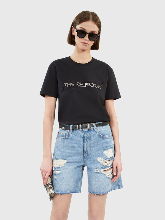Tricou negru cu imprimeu contrastant - 1