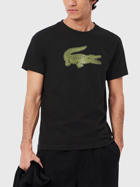 Tricou negru cu logo imprimat contrastant - 1