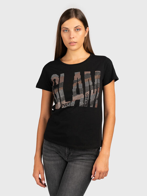 Tricou negru cu inscripție de accent - 1