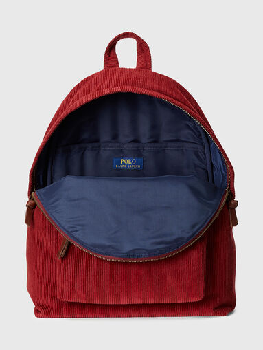 Backpack in red colour with velvet texture - 4