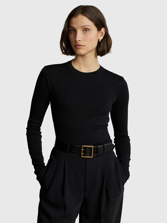 Black cotton blouse with long sleeves - 1