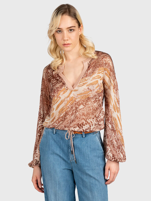 V-neck blouse with snake print
