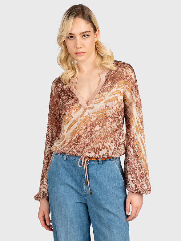 V-neck blouse with snake print - 1