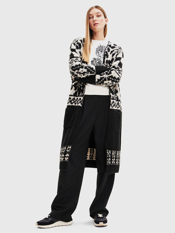 Cardigan lung cu elemente contrastante  - 1