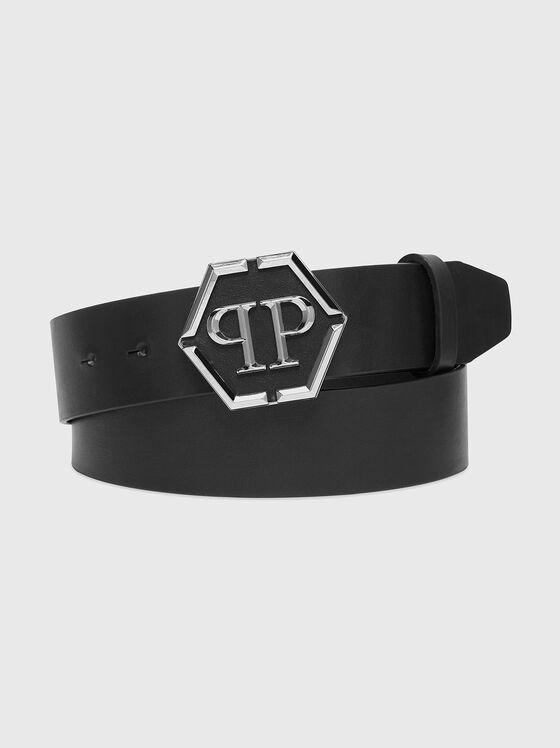 Leather belt with accent logo buckle - 1