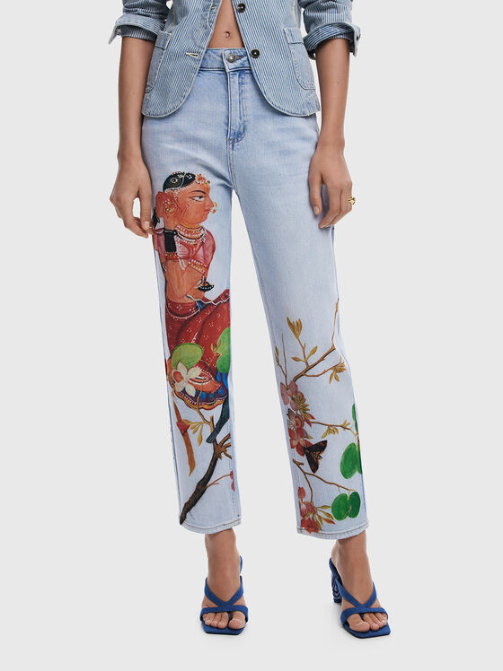 Blugi boyfriend cu imprimeu multicolor - 1
