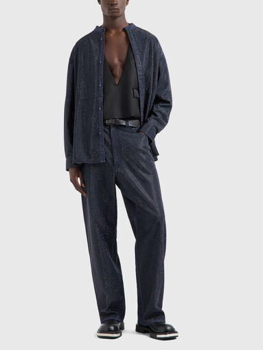 Dark blue jeans with rhinestones - 5
