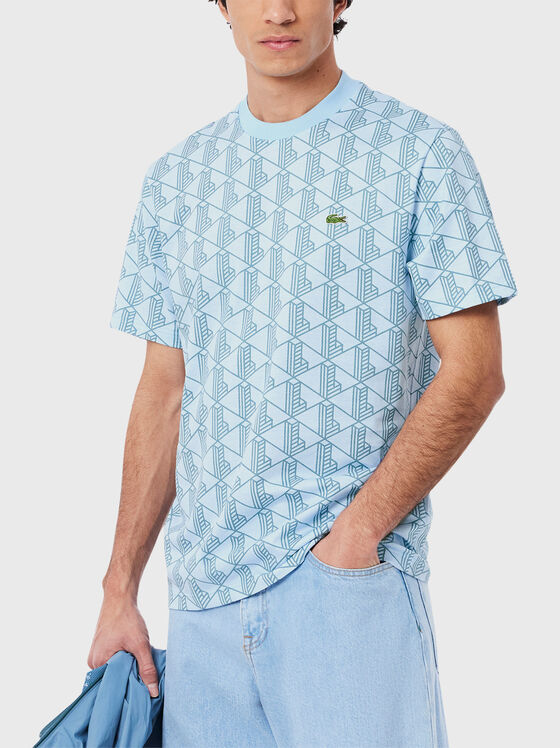 Tricou albastru deschis cu monogramă imprimată - 1