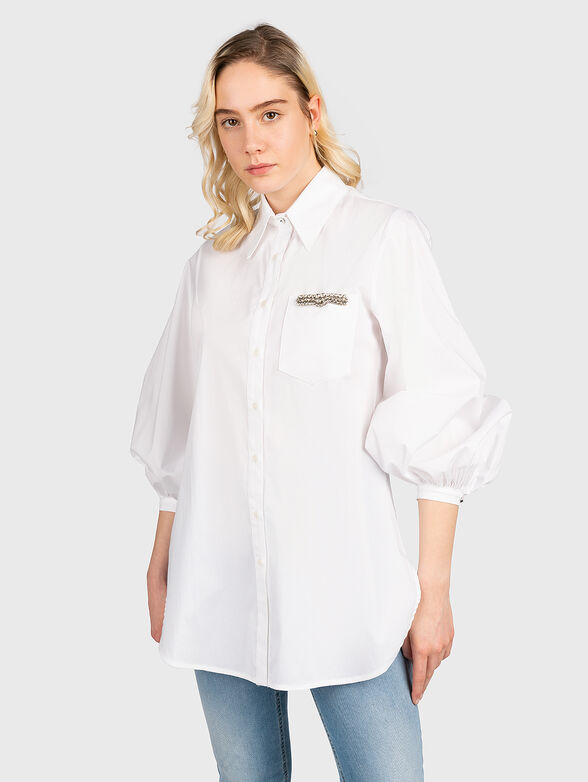 Shirt with accent sleeves and pocket - 1