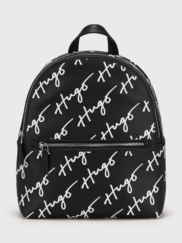 Black backpack with monogram logo print - 1