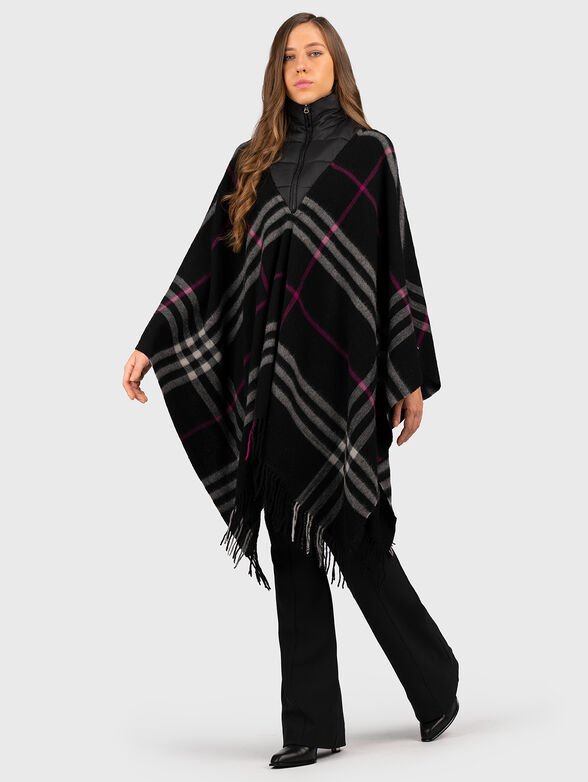 Wool poncho with checked print  - 2