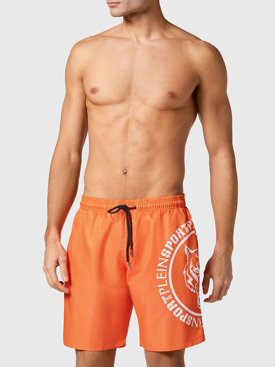 Pantaloni scurți de plajă oranj cu accent logo - 1