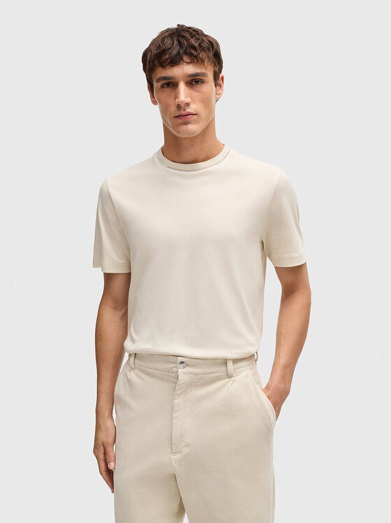 Tricou din bumbac cu decolteu oval contrastant - 1