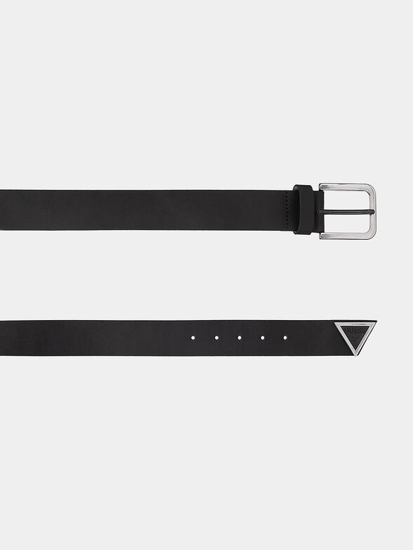 Black leather belt with metal logo detail - 2