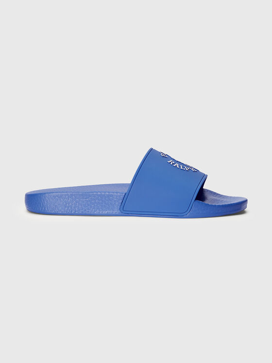 Papuci de plajă albaștri cu logo în relief - 1