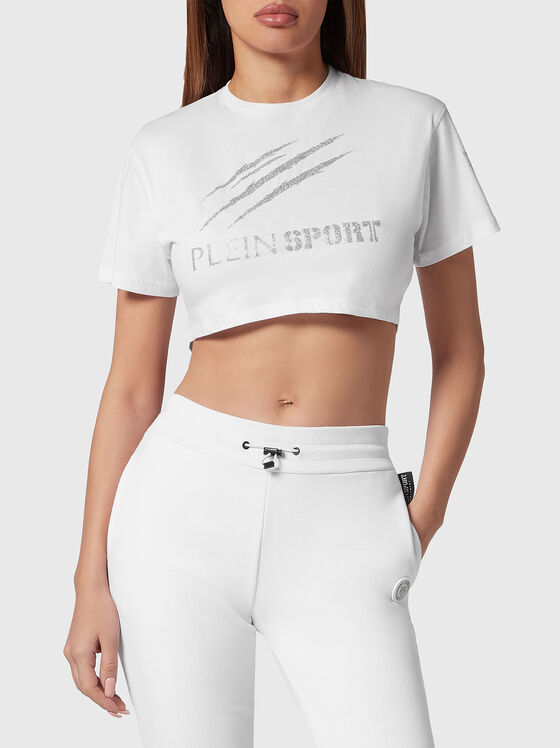 Logo-print cropped T-shirt in black  - 1