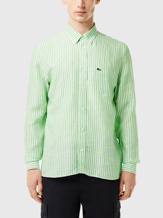 Striped linen shirt with logo detail - 1