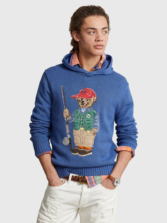 Pulover din bumbac cu glugă și accent Polo Bear - 1