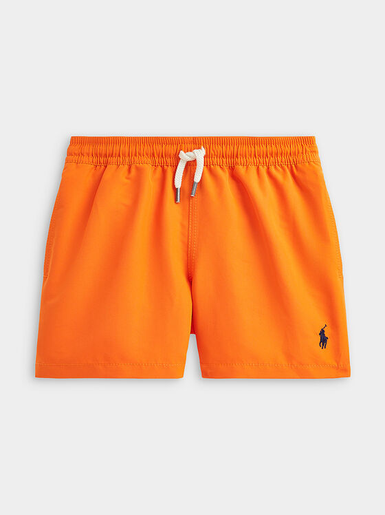 Pantaloni scurti de plajă portocalii cu accente logo - 1