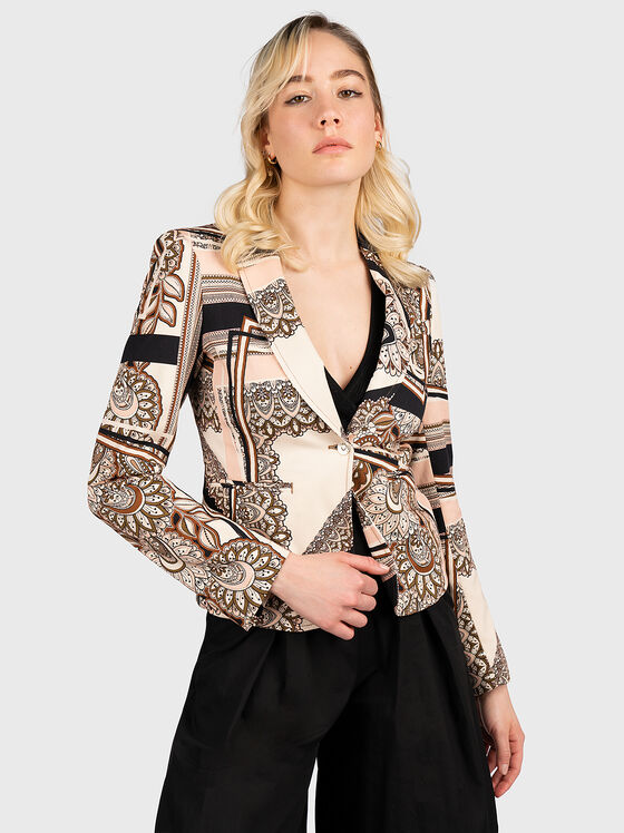 Jachetă scurtă cu imprimeu multicolor - 1