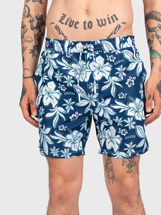 IBISCUS blue swimtrunks with floral print - 1