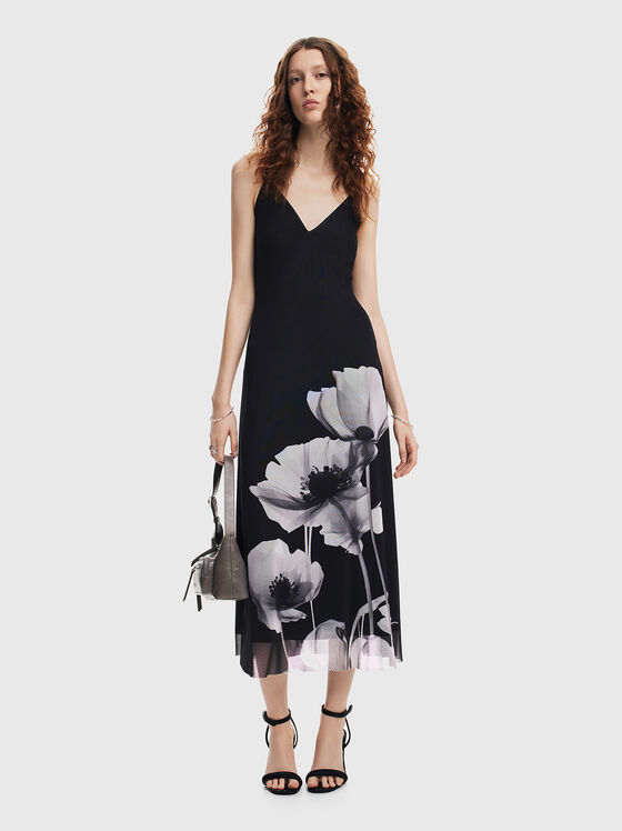 Rochie neagră cu imprimeu floral - 1