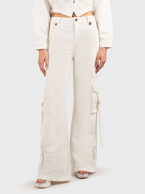 Pantaloni cargo din denim albi - 1
