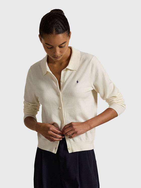 Cardigan ecru cu logo brodat - 1