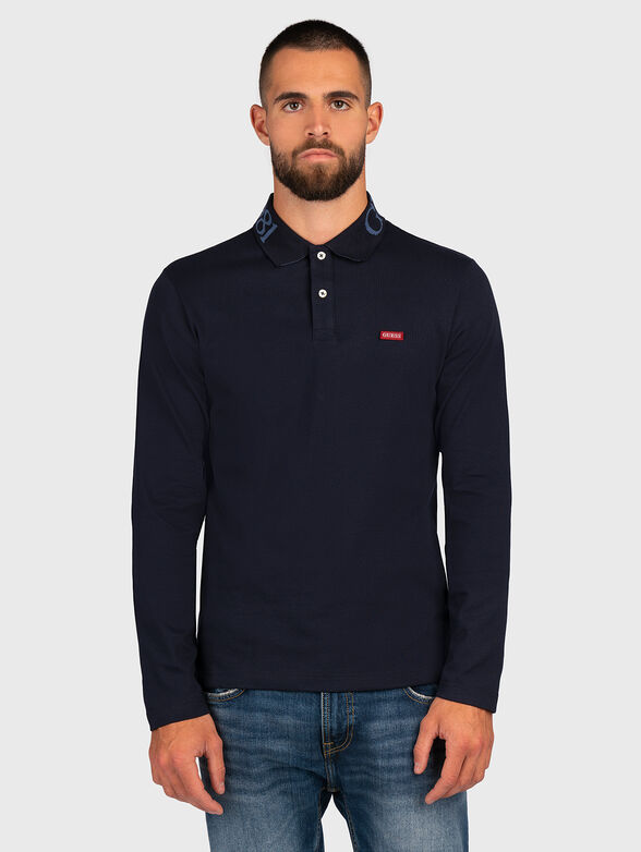 Long sleeve polo-shirt in dark blue color - 1