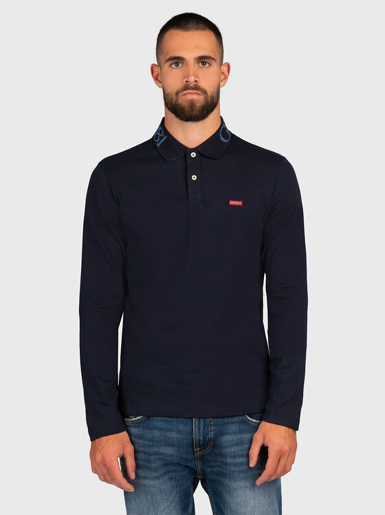 Long sleeve polo-shirt in dark blue color - 1