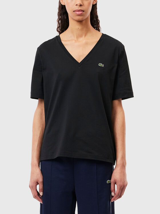 Tricou negru cu decolteu în V  - 1