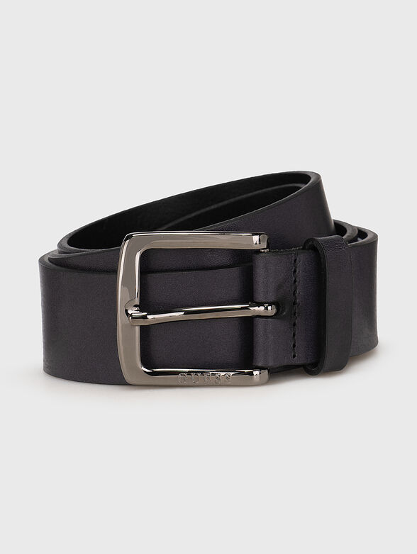 Black leather belt with logo lettering - 1