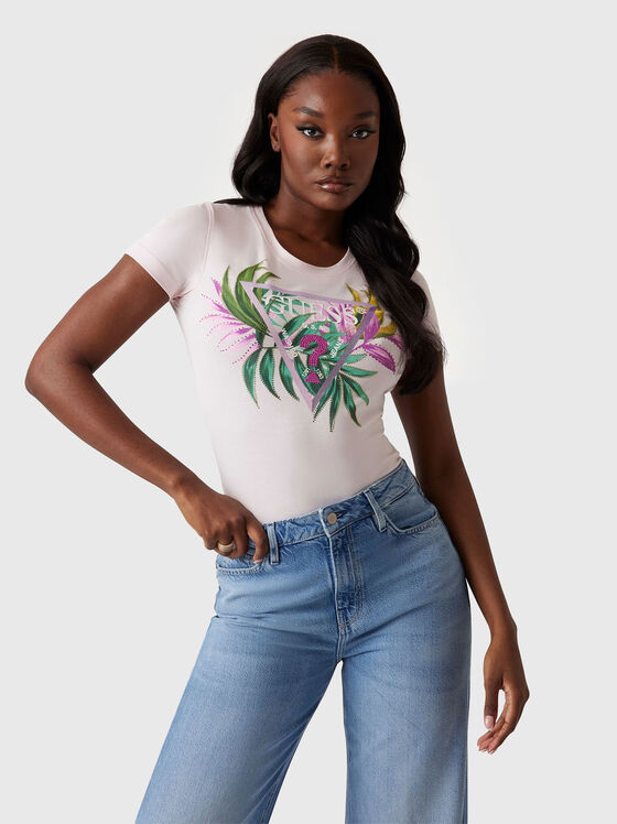 Slim cotton T-shirt with floral print - 1