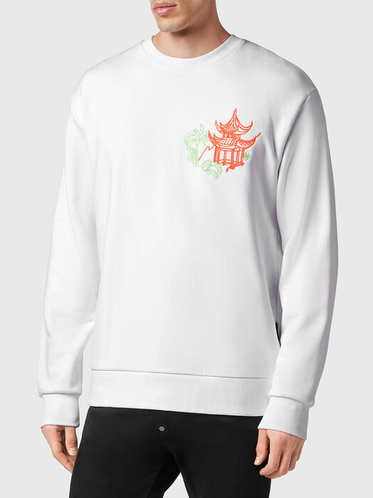Sweatshirt with contrast embroidery and rhinestones