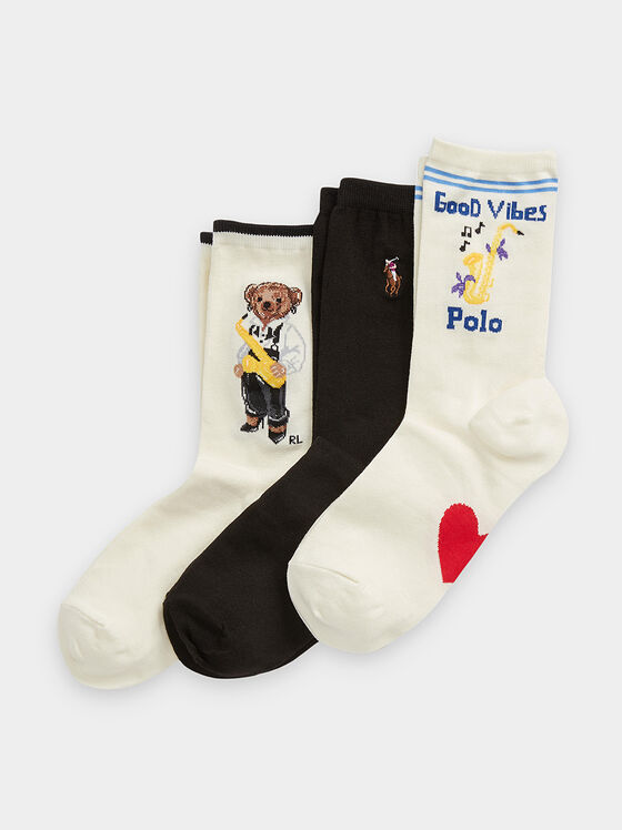 Set of three pairs of socks with embroidery - 1